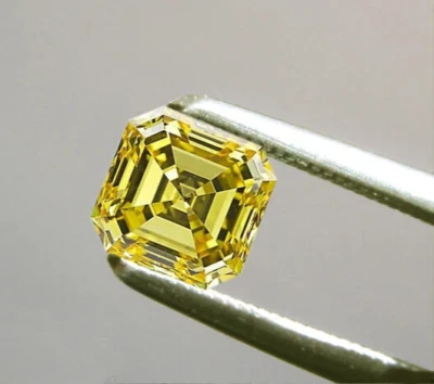 2 Ct Fancy VIVID yellow Ascher Cut VVS1 Diamond 7mm Grade Quality Loose Gemstone - Image 1 of 4