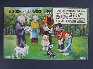 Hillbilly Wedding Ozarks Skunk Goat Humor Funny Comic Linen Postcard 1950 - Picture 1 of 1