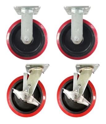 HY-WELD 4 Heavy Duty Caster Set 8" Polyurethane Wheels No Mark Rigid Swivel and Brake