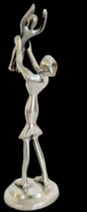 Mother And Child Metal Aluminum / Pewter Statue Sculpture 12.25” Tall Armel Home - Picture 1 of 13