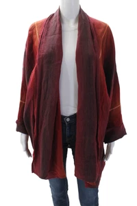 Eskandar Womens 3/4 SLeeve Open Front Linen Shirt Jacket Red Orange Pink Size 0 - Picture 1 of 6