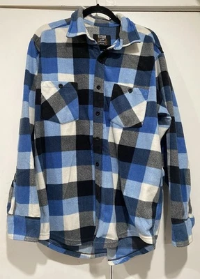Rugged Victory Wear Shirt Button Up Men Large Blue White Plaid Flannel Polyester - Image 1 of 4