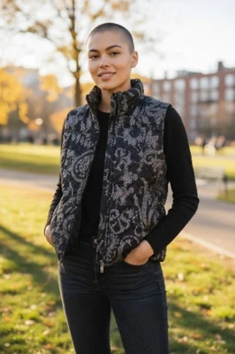 Jane Ashley Mujer Grande Gris Estampado Acolchado Chaleco Abombado Cremallera Completa Exterior Otoño Foto 1 de 4