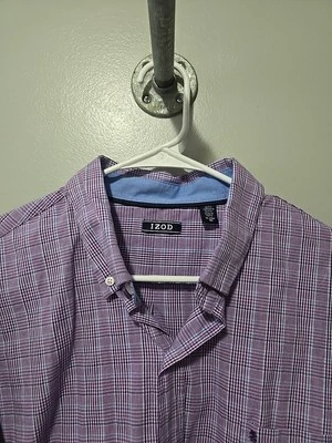 IZOD Button Down Shirt Mens Size XL Blue Purple Plaid LS Classic Preppy Office - Image 1 of 4