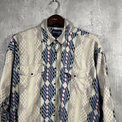 Vintage Wrangler Shirt Mens XXL Pearl Snap Aztec Southwestern Gray Long Sleeve - Image 1 of 4