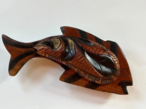 Vintage handgeschnitzte Holz Fisch Schale bedeckt Strand Haus Handwerk Made in Haiti - Bild 1 von 22