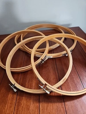 Vintage Embroidery Hoops Lot of 5 Wood  Rings Needlepoint 8"-3 And 10"-2  - Image 1 of 4