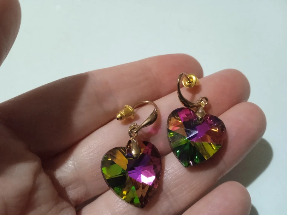 Orecchini colore oro multicolore con pietra a cuore donna - Immagine 1 di 3