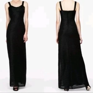BCBGMAXAZRIA langes Kleid Satin ärmellos abgesetzt A-Linie schwarz Damengröße 2 - Bild 1 von 20