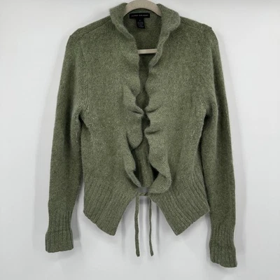 Elena Solano Green Rabbit Hair Blend Ruffle Knit Sweater Cardigan Tie  Women L - Image 1 of 4