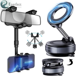 360° Vacuum Magnetic Phone Holder Foldable / Car Rear View Mirror Phone Mount - Picture 1 of 19