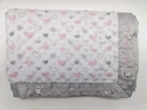 Just Born Baby Blanket Owl Always Love You Minky Dots White Pink Gray Satin Trim - Picture 1 of 7
