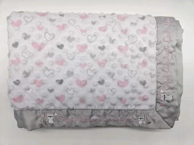 Manta bebé recién nacido Owl Always Love You Minky Dots blanco rosa gris borde satinado Foto 1 de 4