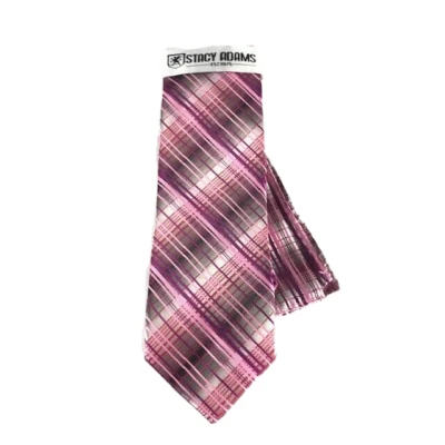Stacy Adams Men's Tie Hanky Set Pink Fuchsia Gray Red Microfiber Hand Made 3.25" - Image 1 of 4