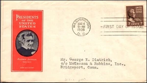 Scott 812 - 7 Cents Jackson - Tür FDC - Typed Address - Planty 812-1 - Bild 1 von 2