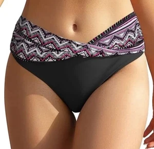 Größe Medium Shekini Damen Bikinihose gerafft Foldover Badeanzug hoher Bund - Bild 1 von 4