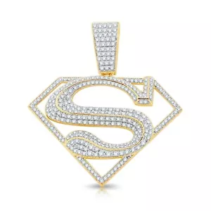 2.00Ct Round Cut Simulated Diamond Men's Superman Pendant 14k Yellow Gold Plated - Picture 1 of 4