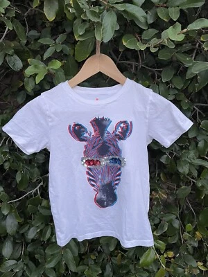 CREWCUTS GIRLS' ZEBRA T-SHIRT, sz 8 sequin striped graphic tee - Image 1 of 4