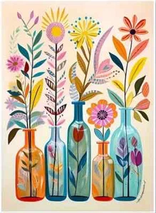 Colorful Bottles with Flowers ~  Unframed Canvas Poster Modern Wall Decor 1202 - Picture 1 of 6