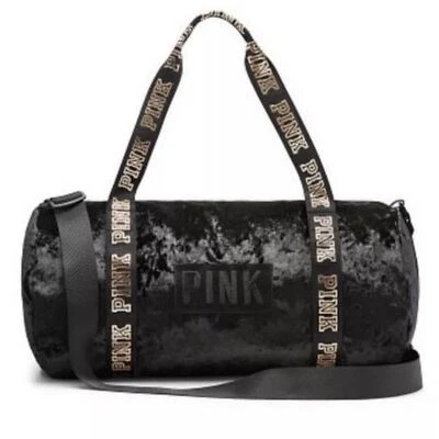 Bolso de Lona Victoria's Secret Terciopelo Negro NUEVO SIN ETIQUETAS ROSA Foto 1 de 4