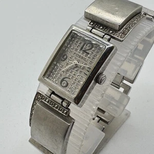 VTG Fossil Watch Quartz ES-2079 Women 50m Silver Steel Rectangle New Battery 7" - Picture 1 of 6