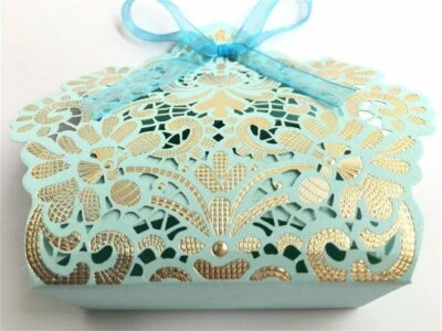 50/100Pcs Laser Cut Candy Box Brithday Party Wedding Favor Gift Paper Bag Ribbon - Image 1 of 4