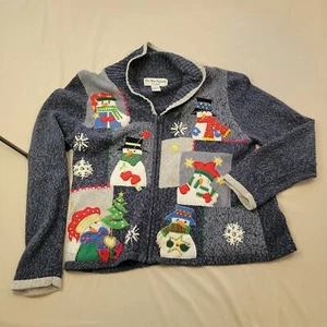 Cárdigan Suéter Vintage Azul Estrella Original Muñecos de Nieve Mujer Gris Retazos Talla L - Imagen 1 de 6