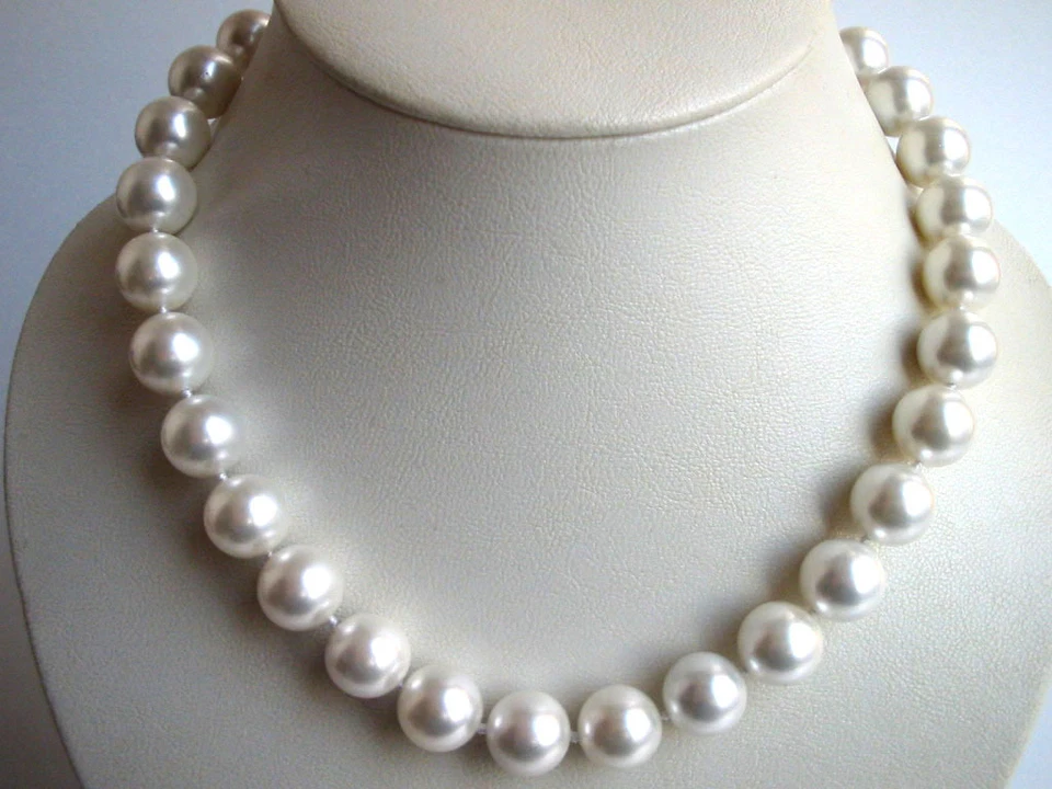 Halskette Collier Perlen Tahiti weiß Muschelkern Kette Silber Damen 14 12 10 8 - Bild 1 von 1