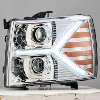 Pair Headlights for 2007-2013 Chevy Silverado 1500 2500 3500HD LED DRL Projector - Image 1 of 4