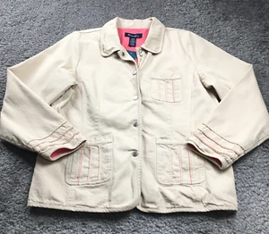 Denim & Co Womens Jacket Sz L Beige Casual Snap Front Long Sleeve Lined NWT - Picture 1 of 12