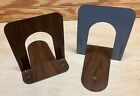 Pair of Walnut and Gray Metal Library Bookends Book Holders 5.25