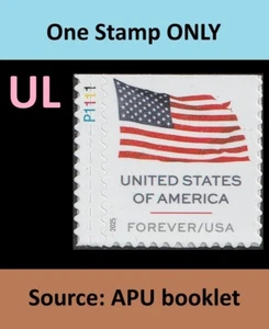 US 6016 Flag F plate single UL P1111 (from APU booklet) MNH 2025 - Picture 1 of 3