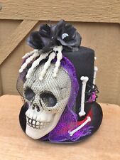 Halloween Top Hat Costume Skull Head Spider Black Purple 9" Steampunk Handmade