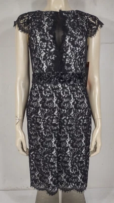 NWT Monique Lhuillier black white beaded ML Evening Cocktail dress ladies size 4 - Image 1 of 4