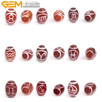 1Pcs Onyx Oval Red Agate 12 Constellation Pendant Necklace Beads Jewelry Making - Image 1 of 4