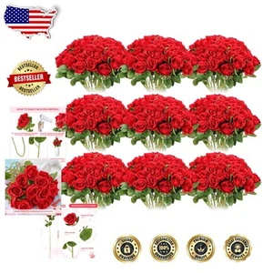 Flexibler langer Stiel 100 Stück künstliche rote Rosen - zeitlose Blumengestecke - Bild 1 von 10