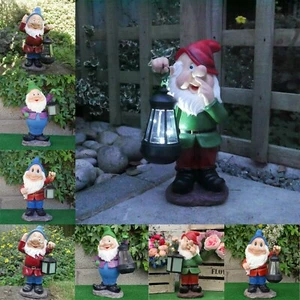 Gnome Garden Ornament Fairy Dwarf Statue LED Solar Lantern Light Décor UK GIFTS - Picture 1 of 61