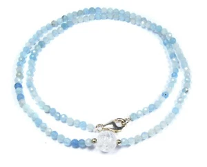 Aquamarin Kette 45+5 cm facettierte Kugelform mit Bergkristall-Perle 925 Silber - Picture 1 of 3