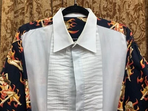 Vintage 1950's Girls Pin Up Tuxedo Shirt Rockabilly Mens French Cuff WOW - Picture 1 of 16