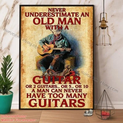 Cowboy & Guitar Never Underestimate A Man Can Never Have Too Many Guitars Retro Foto 1 de 4