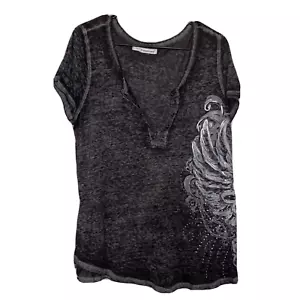 Maurice's Women's T Shirt Large Gray Short Sleeve Studded V-Neck - Picture 1 of 13