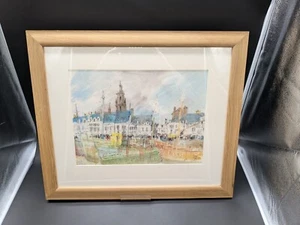 Pierre Pages Original Framed Print Le Croisic French Townscape 1971 62cm x 53 cm - Picture 1 of 9