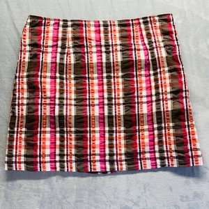 Bass Vintage Womens 14 Seersucker Mini Skirt Striped Brown Pink Plaid Lined - Picture 1 of 7