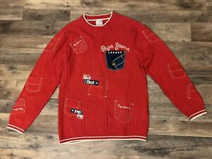 Vintage Y2K Mens Pepe Jeans of London Pullover Sweater XL Crochet Embroidered