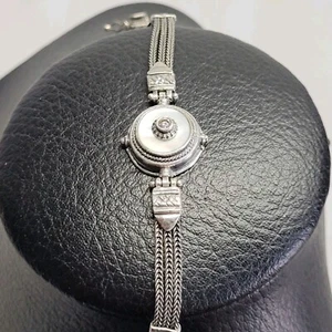 06K7 ANCIEN JOLI BRACELET DE FEMME EN ARGENT MASSIF 925 + NACRE ET ZIRCONIUM - Imagen 1 de 17