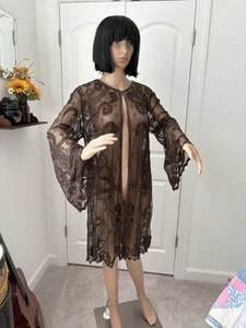 Vintage Glass Hand Beaded Jacket Kimono Duster Sweater Cardigan SM - Picture 1 of 23