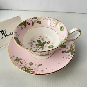 Wedgwood Wild Strawberry Bloom Pink Cup & Saucer Peony Bone China - Picture 1 of 11