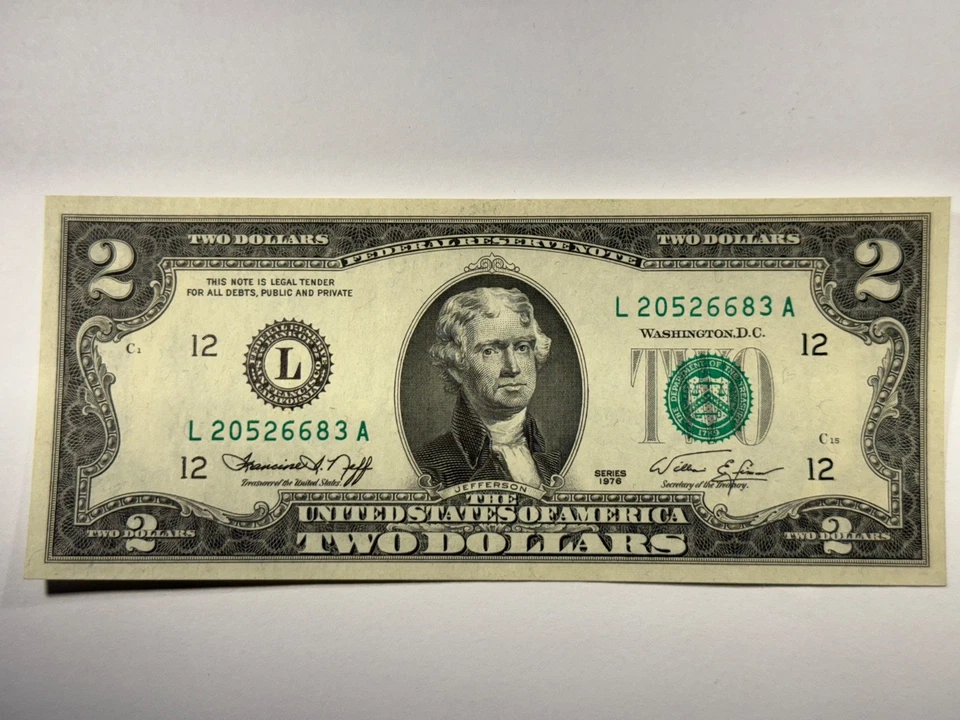 1976 $2 Dollar U.S. Federal Reserve UNC Banknote San Francisco fr#1935 SPC1392 - Image 1 of 3