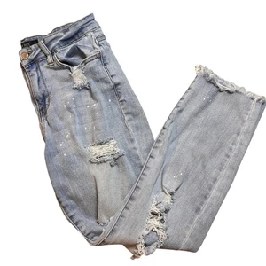Judy Blue Boyfriend Fit Distressed Jeans Light Wash Paint Splatter Womens 29 - Picture 1 of 12