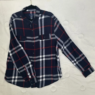 Mens George Flannel Shirt Size 2xl (50-52) Red Blue White Plaid Long Sleeve Y58C - Image 1 of 4